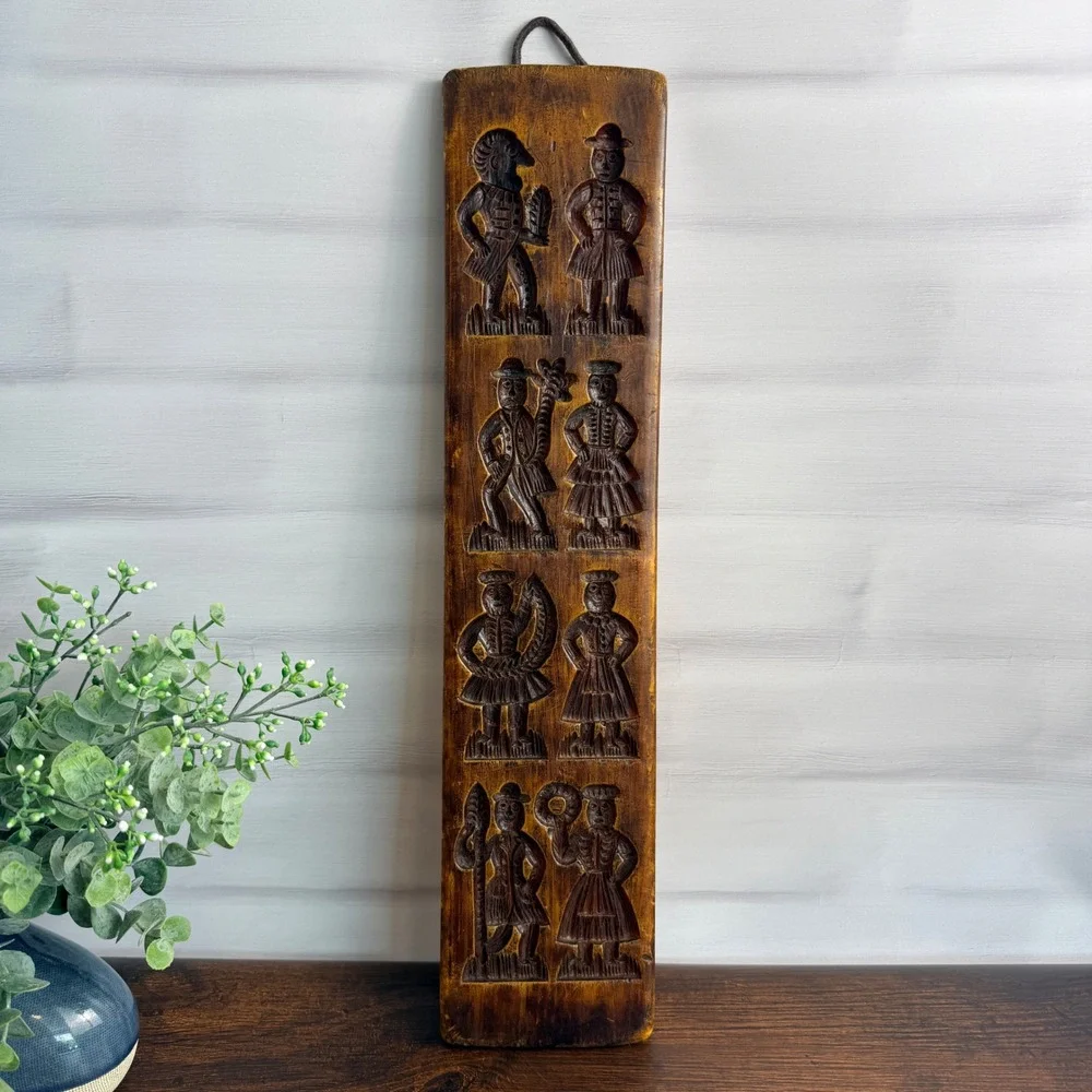 Vintage Decorative Wax Springerle Style Wall Plaque Folk Art Faux Wood Relief